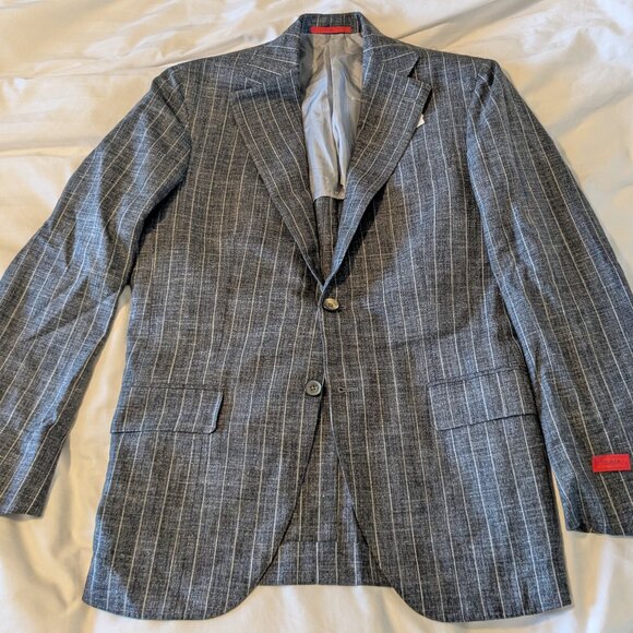 NWT Current Isaia Napoli Gray Pinstripe Wool/Silk/Linen Blend Suit EU50R (US40R) - Picture 12 of 16